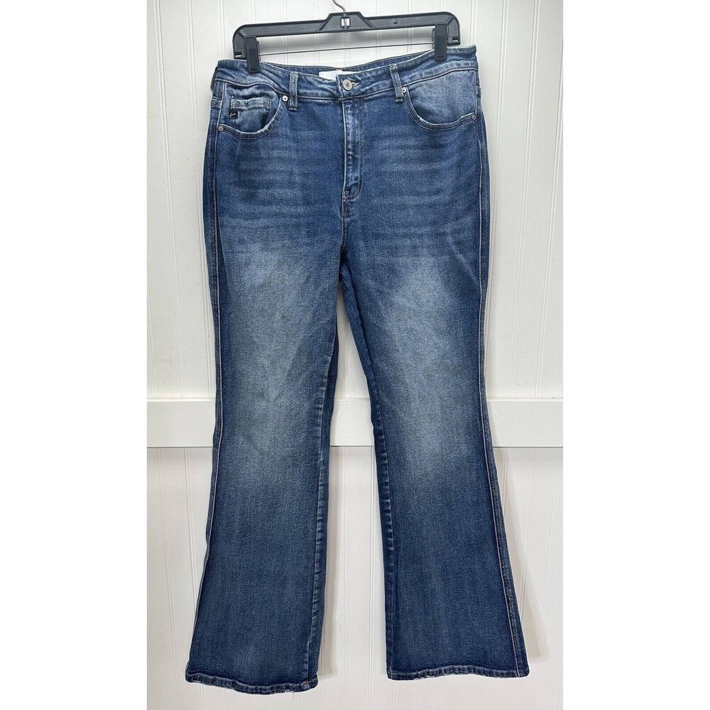 Kancan Flare Jeans Luke High Rise Womens 15/31 Blue Denim Medium Wash Distress